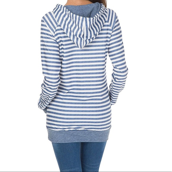 SOLD * Stripe Pullover Long Sleeve Hoodie Sweatshirt with Pockets - Picture 3 of 6